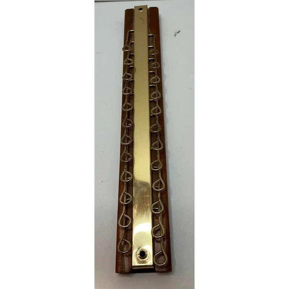 Vintage Tie Rack Wood Brass 24 Hook Wall Mount Belt Organizer Brown